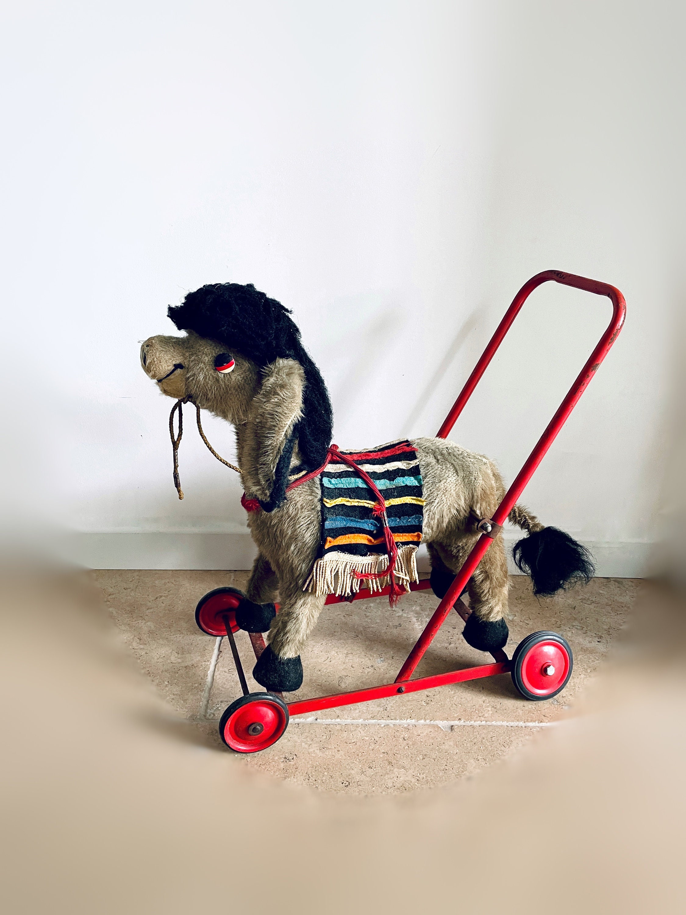 1960's Donkey Walker, Vintage Merrythought Push Along Donkey