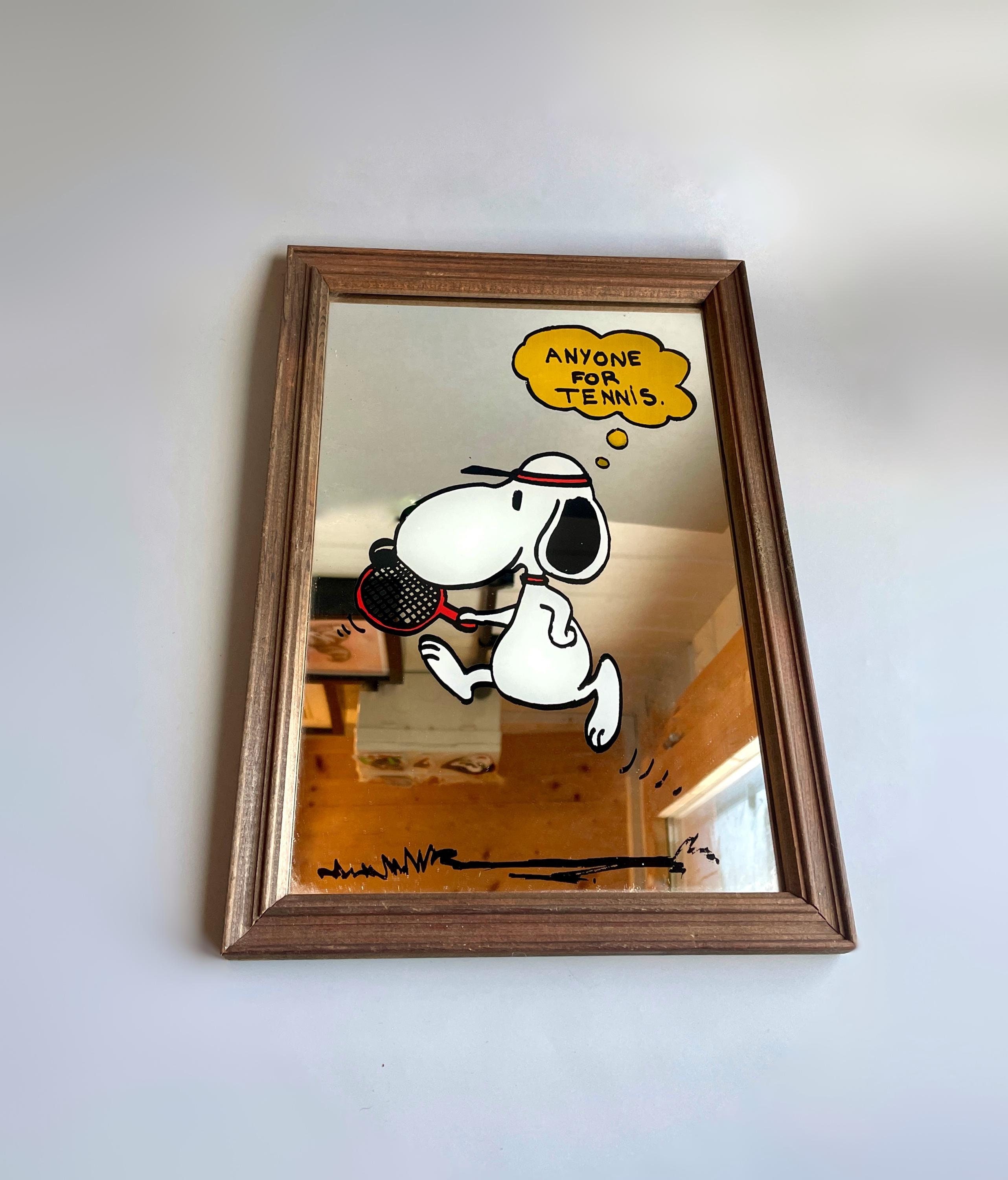 Vintage Snoopy Mirror, Snoopy Anyone for Tennis Picture Mirror