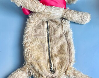アンティークぬいぐるみ 　ビンテージぬいぐるみ　犬　ファスナー付きパジャマ入れ ヴィンテージ 麦わら ぬいぐるみ 犬 パジャマケース メリーソート