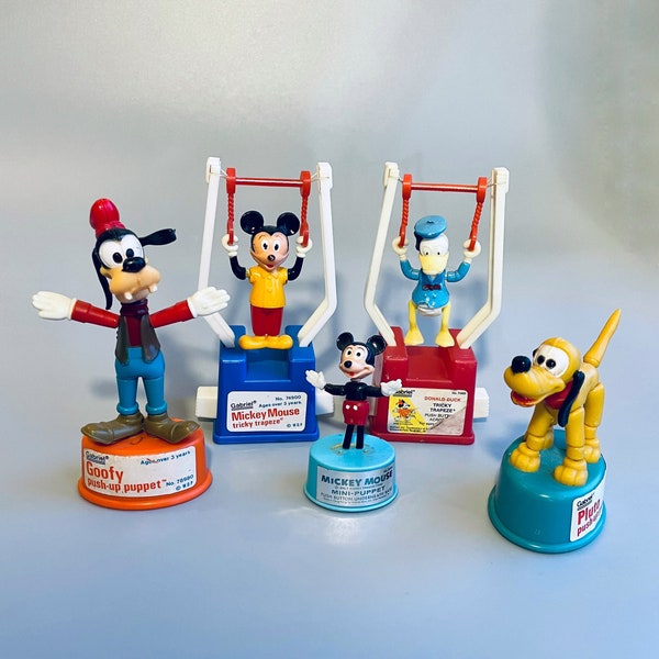 70’s Disney Push Up Puppets | CHOOSE YOUR TOY, Tricky Trapeze  Vintage Goofy / Pluto/ Donald Mickey, Gabriel 70s Disney Toys