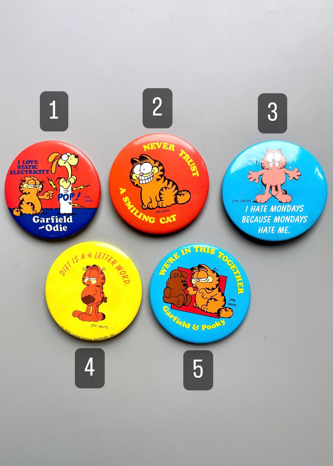 Garfield Button Vintage Garfield Badges, CHOOSE YOUR OWN, Retro Garfield Button Badges ...