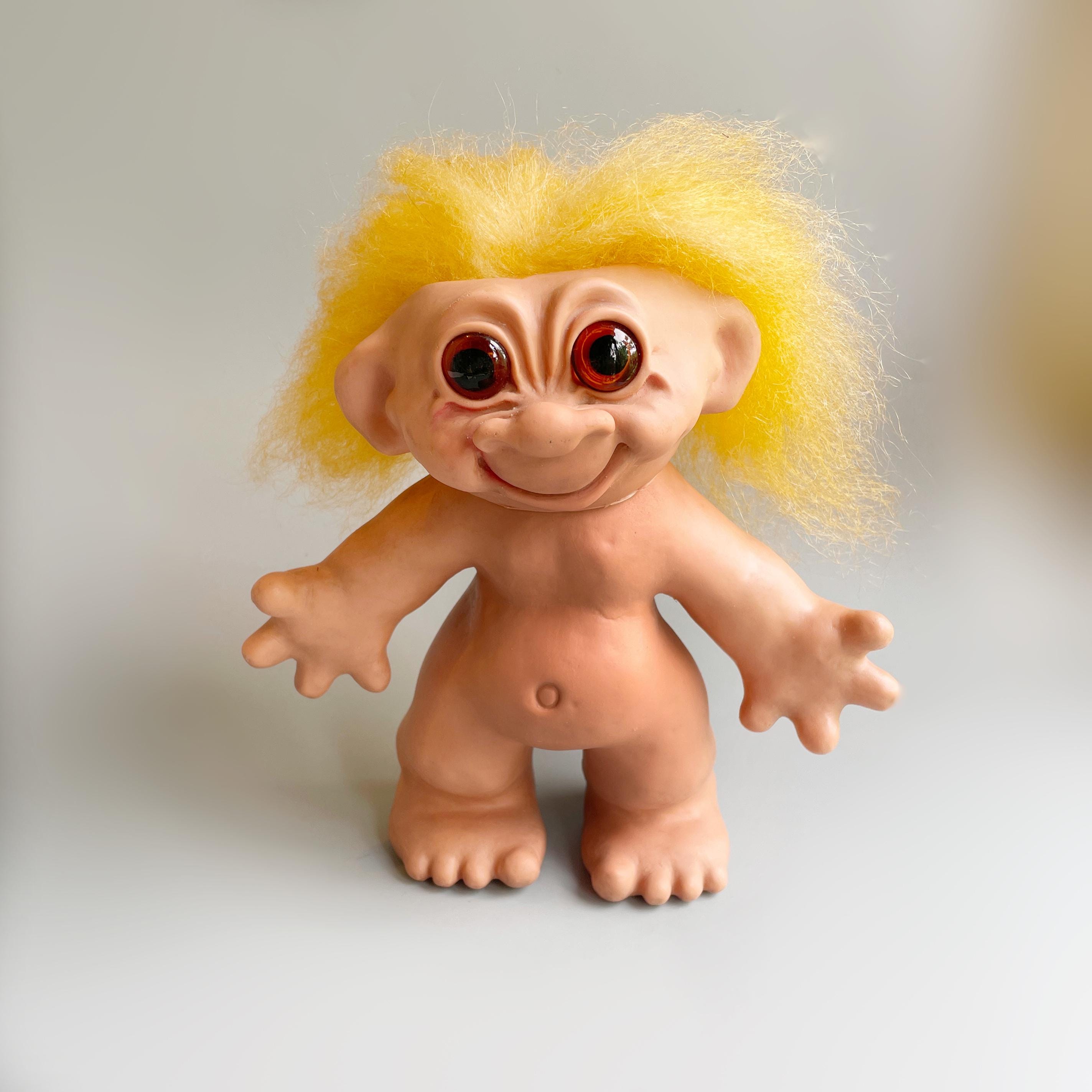 Vintage Dam Troll,  USA Foreign Patent Pending Denmark Glass Eyed Troll, Cute Vintage 8" Troll Wool Hair, Orange Hair Original Troll Doll