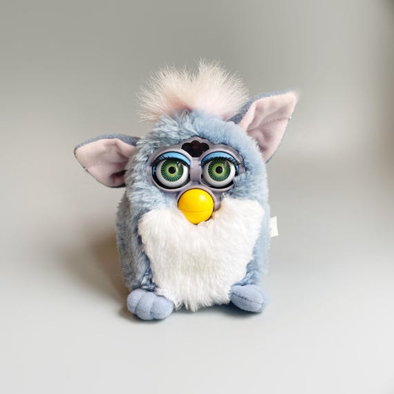 Vintage Furby, Elephant Furby, Grey Blue Fur Pink Mane, 90'S
