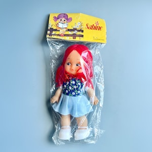 Vintage Plastic Sabine Doll New In Packaging, 60&#39;s 70&#39;s Hong Kong Doll, New Old Toys, Vintage Plastic Dolly Yarn Hair