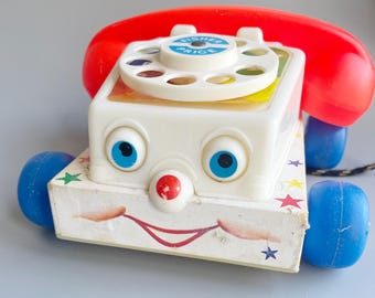 Telefono parlante Fisher Price, telefono sorridente Fisher Price vintage, riproduzione vintage kitsch carina anni '70 degli anni 2000