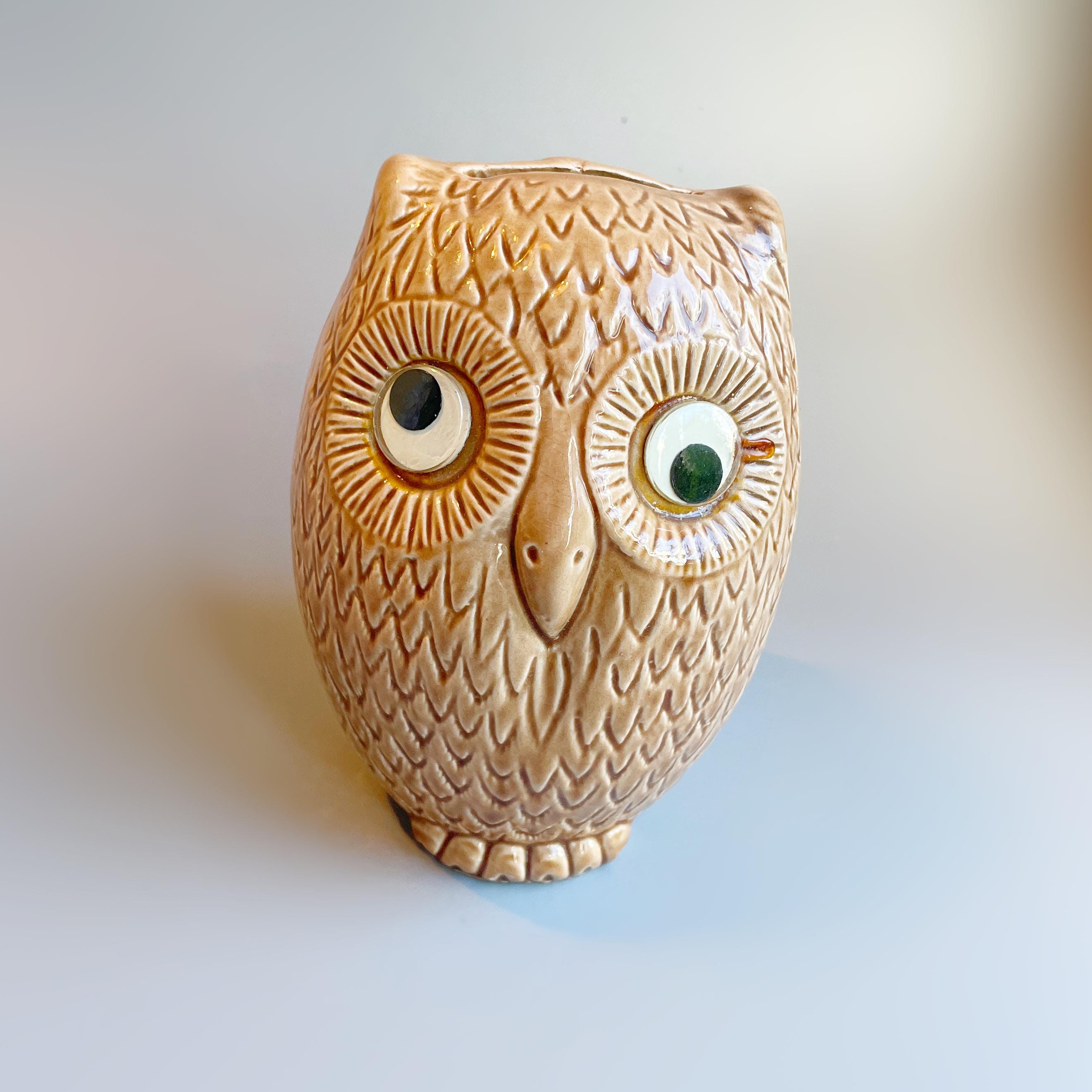 Vintage Dendan Ware Owl Money Box, Vintage Owl Piggy Bank, Vintage 60's Cute Googly Eyed Owl Cer