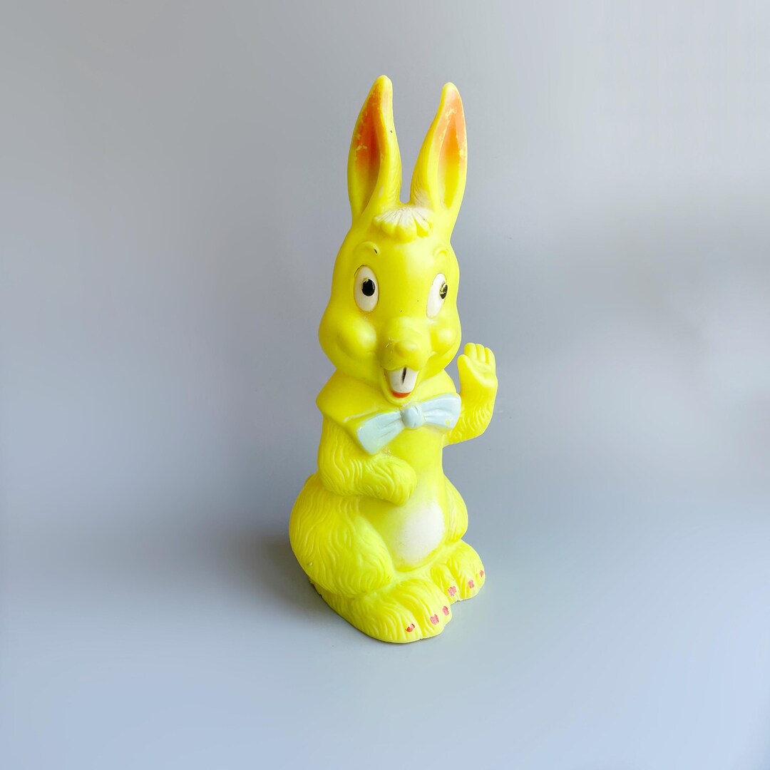 Vintage Squeak Toy Rabbit, 1960's 70's Vintage Squeaker Yellow Easter ...