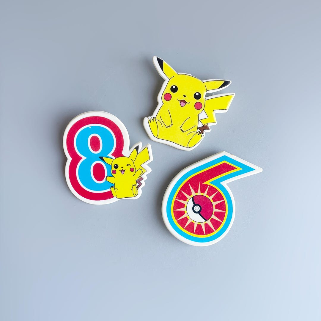 Vintage Pokemon Birthday Badges, Plastic 1998 Pokemon Pins, CHOOSE