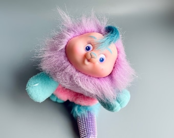 Li'l Brush-a-Loves Bubble Berry, Rare 80's AmToy Brush A Loves Pastel Plush With Brush Tail, Plastic Faced plush 90's