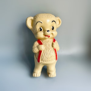 Vintage Bear Squeak Toy Doll, 60’s Kitsch Squeak Toy, Vintage Rubber Plastic Bear With Braces, Kitsch Cute Decor