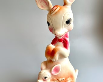 Juguete chirriante de canguro y Joey, juguete chirriante de goma vintage de Edward Mobley, juguetes kitsch de los años 60, animales chirriantes vintage