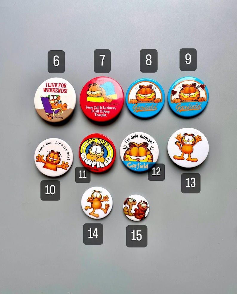 Garfield Button Vintage Garfield Badges, CHOOSE YOUR OWN, Retro Garfield Button Badges ...