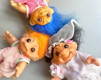 Troll DAM grande, elige el tuyo, Troll DAM de los 80 fabricado en China, Novia Troll DAM de los 80 y 90, cabello naranja y azul, Troll grande de 6 pulgadas sonriendo