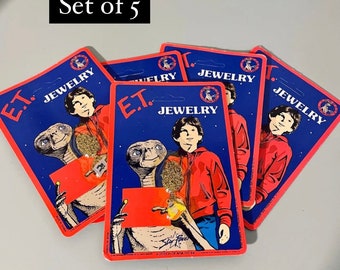 ET-merchandise, vintage ET-kettingen in originele verpakking, jaren 80-hangerketting, et Phone Home VOLLEDIGE SET VAN 5!