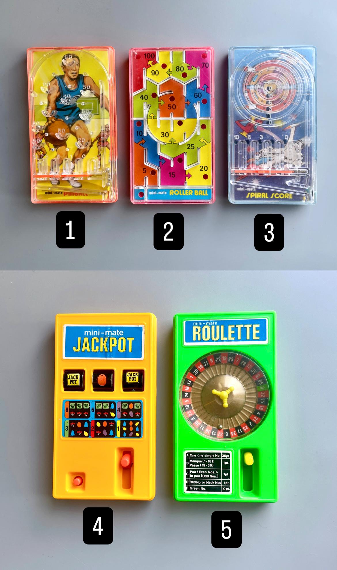 70 年代のビンテージ ポケット ゲーム、ミニ メイト ブルー ボックス