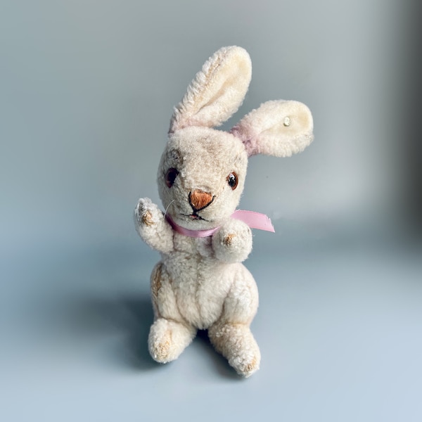 Vintage Steiff Dralon Rabbit, Cute Vintage Hare, Steiff Bunny Hare With Steiff Button 50's 60's 70's Plush Steiff