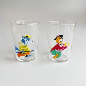 Arcoroc French Drinking Glasses Set, Tumbler Glasses French Cute 70's Dog Fox Cartoon Design Kitsch Drinkware