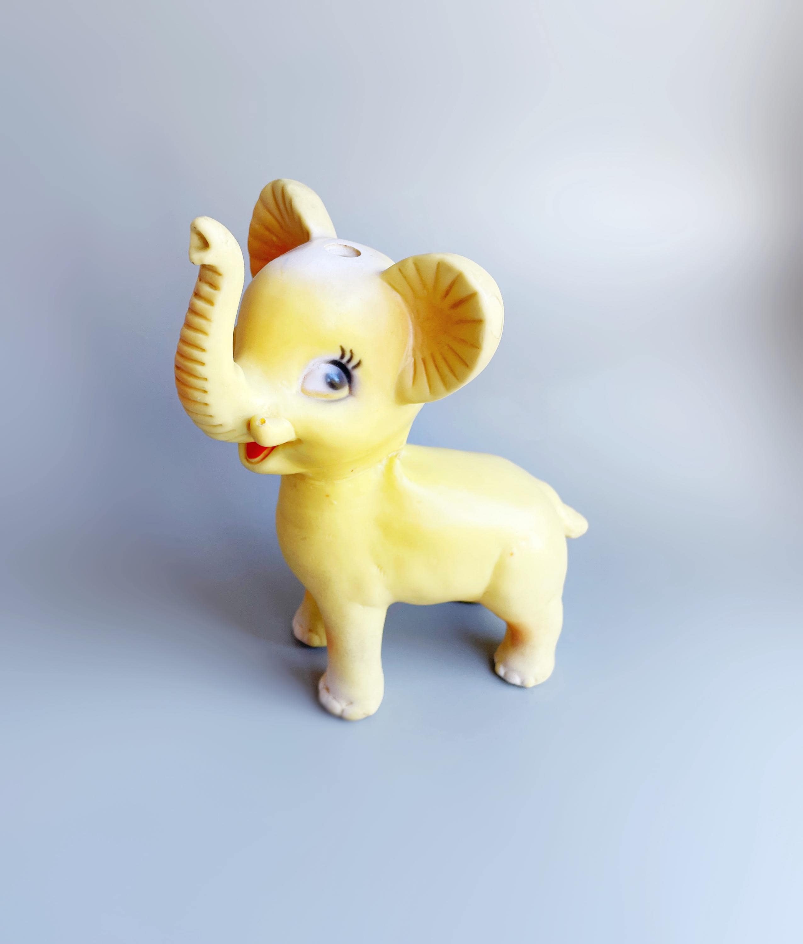 黄色い耳のゾウ　昭和25年頃 Combex 象の鳴き声おもちゃ、小さなヴィンテージかわいい象の鳴き声