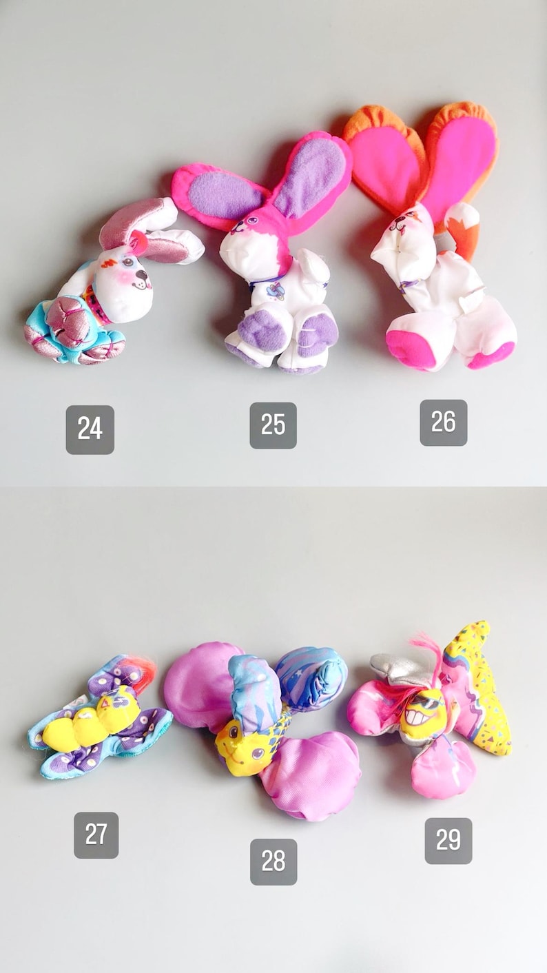 Fisher Price Smooshees, SCEGLI IL TUO, Bambole Smooshies vintage anni '80, Smoooshees Poppie Puppy, Accessori ecc. Giocattoli retrò squishy immagine 6