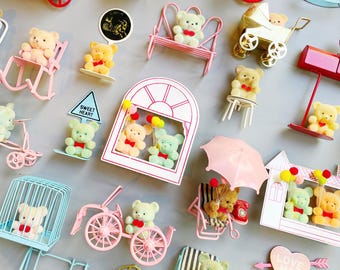 Vintage 80's Flocked Miniature Bears, Tiny Furry Bear Figures, Mini Flocked Bears, Fuzzy Pastel Bears 80'S Crazes Russ CHOOSE YOUR OWN