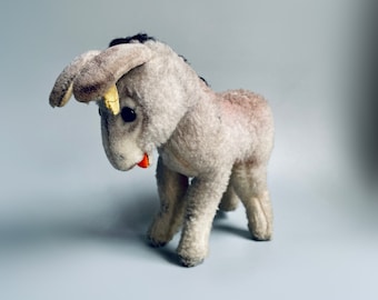 Vintage Steiff Donkey, Grey Grissy Esel Donkey, Steiff Plush Animal Vintage With Steiff Button, Retro Toy