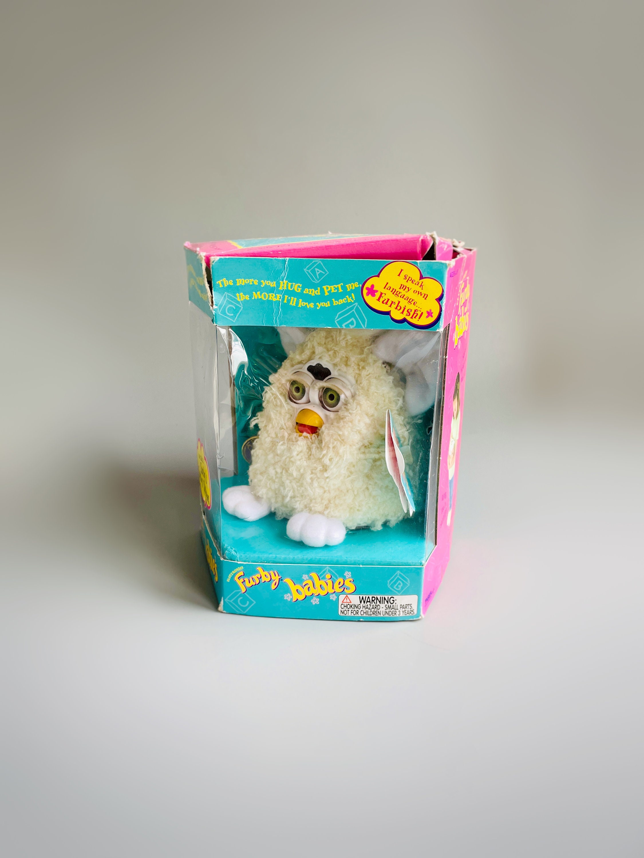 Furby Babies in Box, Curly Furby, Sheep Furby White Wooley Furby