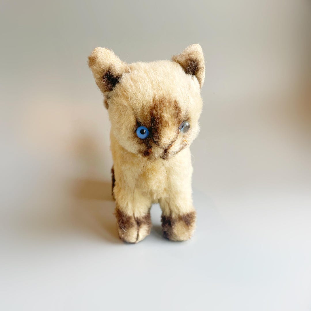 Vintage Dralon Siamese Cat, Vintage Hard Stuffed Mohair Type Cat