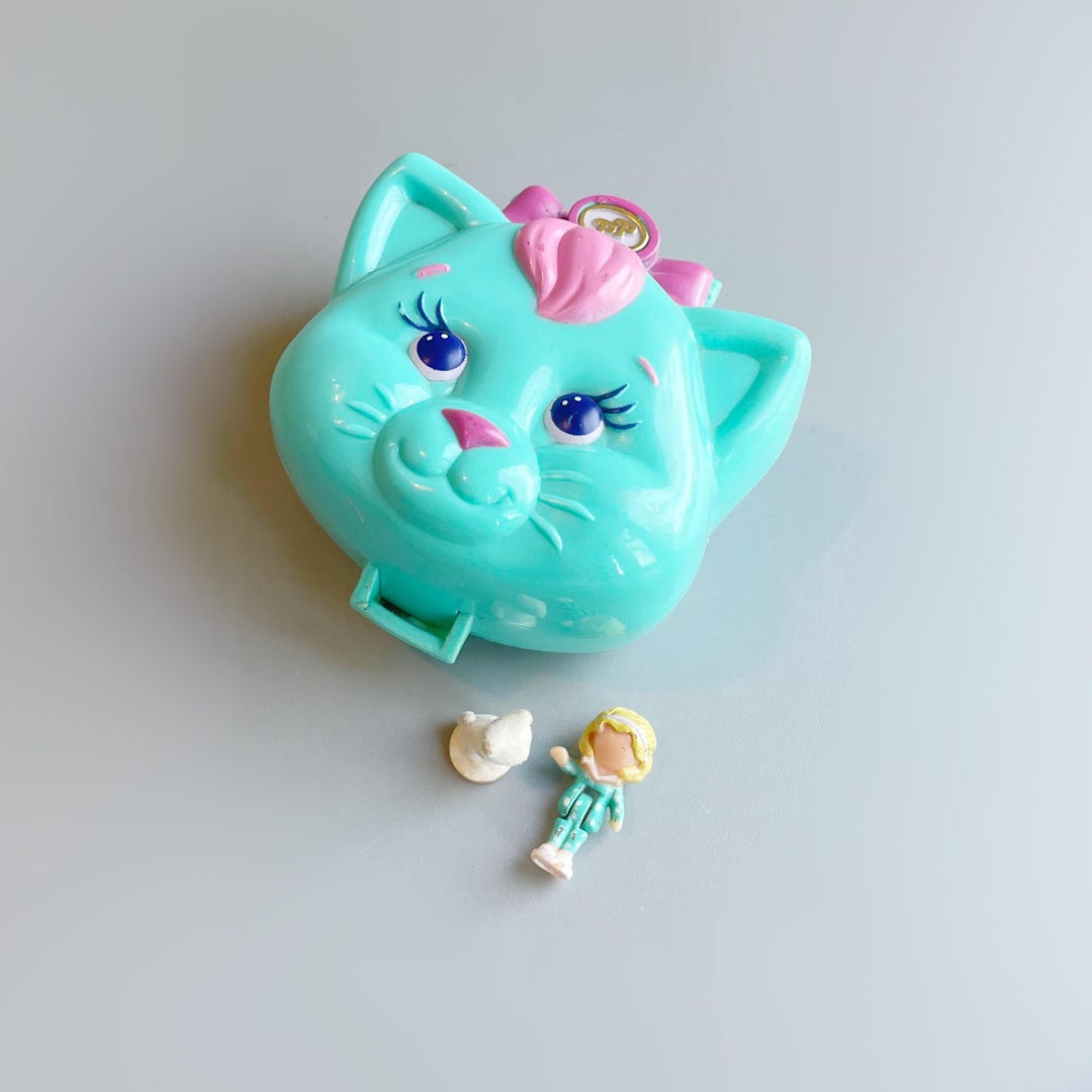 Gatito de peluche vintage de Polly Pocket COMPLETO, adorable gatito pastel  compacto de Polly Pocket con Polly y gato aterciopelado, juguete para niñas 