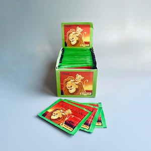 Paninistickers The Lion King, jaren 90 originele Lion King blinde tasstickers, vintage verzegelde ruilkaartstickers jaren 90 film Lion King