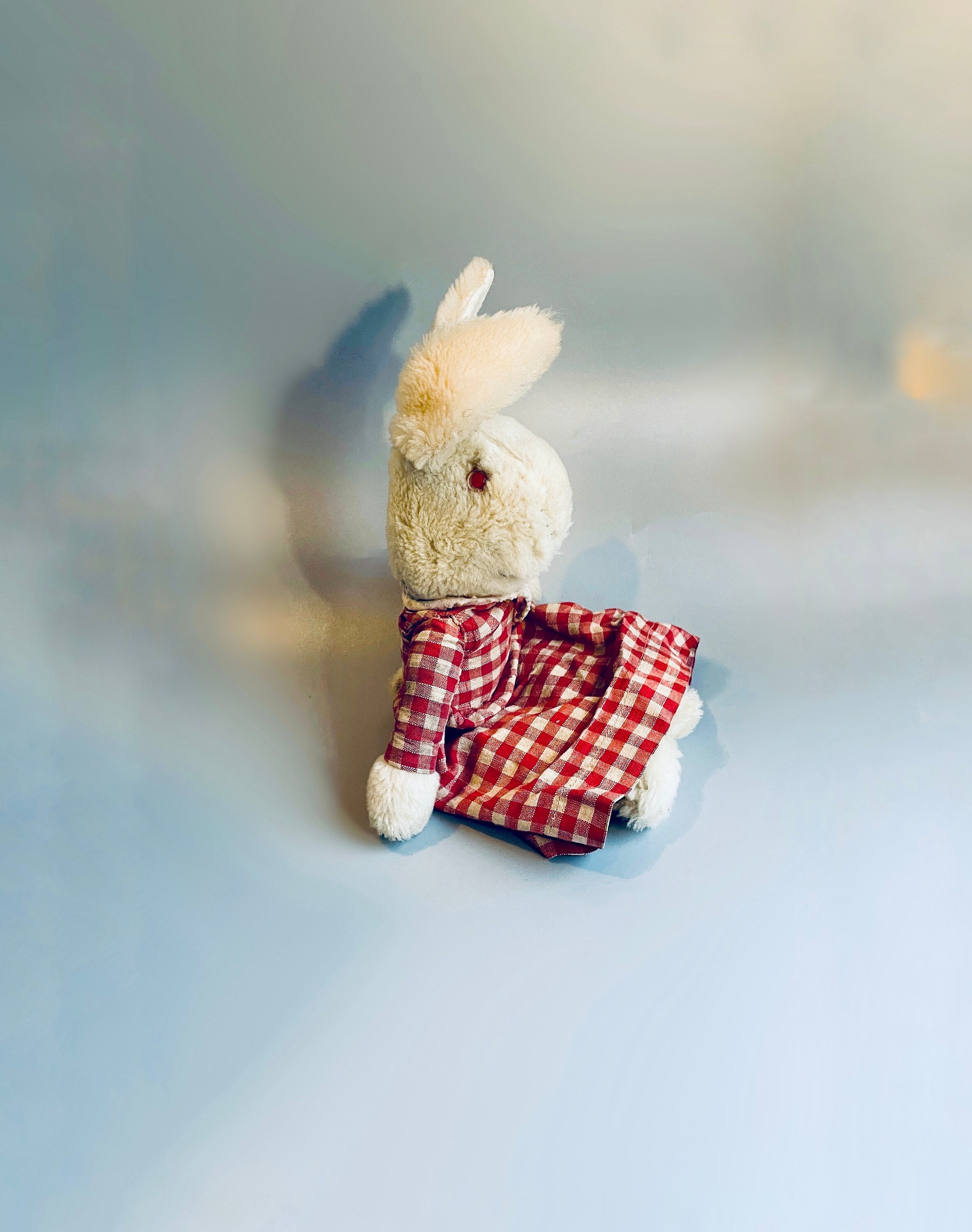 Lapin Peluche Ancien – Yeux En Verre, Bourrage Paille, Sonnailles, France
