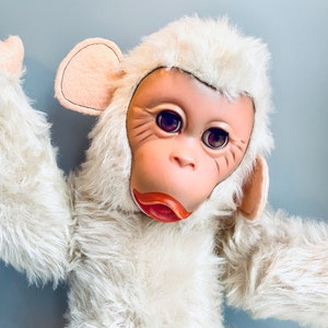 Vintage Rubber Faced Plush Monkey, Blinking Eye Jointed Jacko Type
