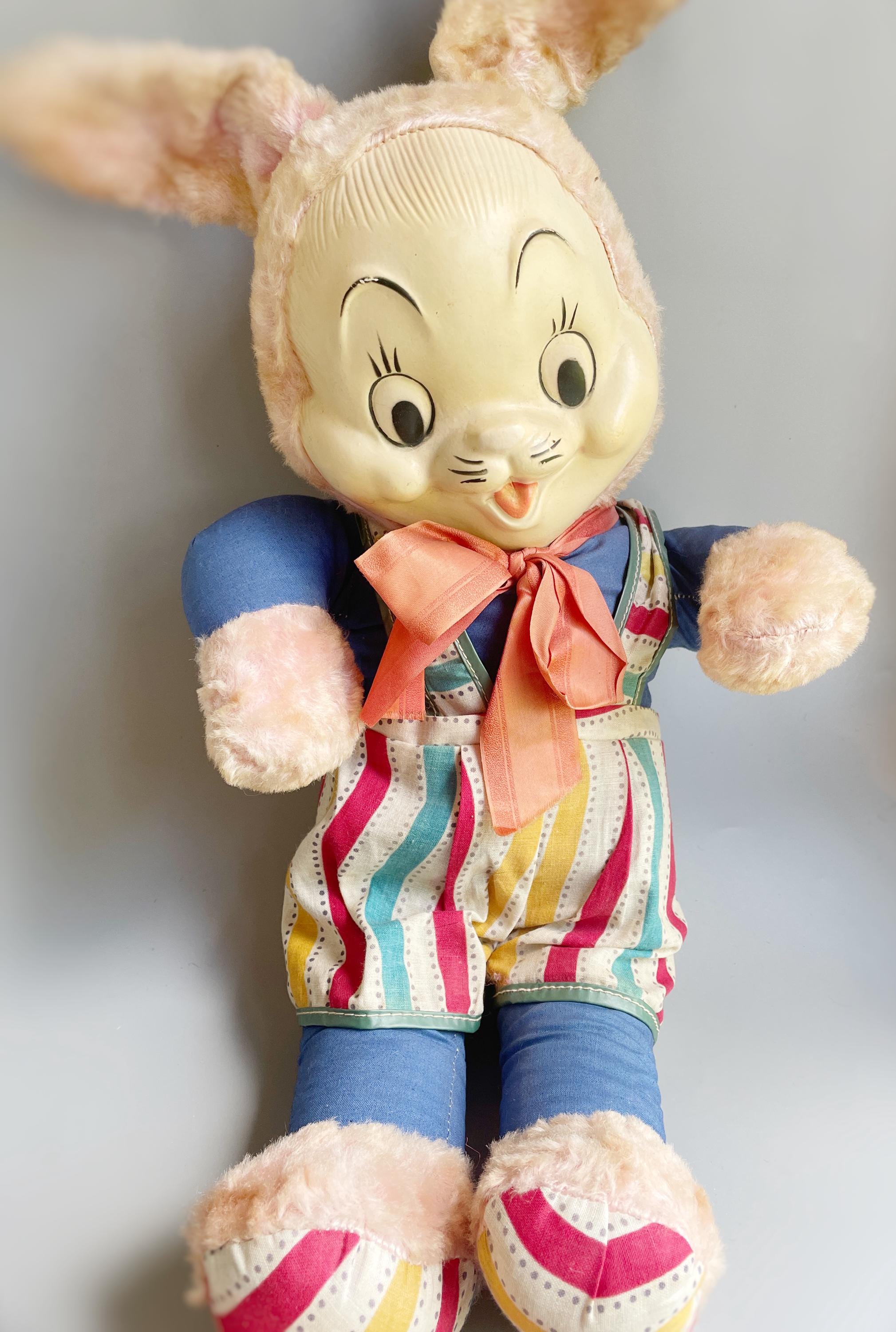 ぬいぐるみ vintage Rubber Face Doll Bunny Plush Toy Rubber Faced Plush Rabbit, 1950's Vintage Easter Bunny Rubber Face