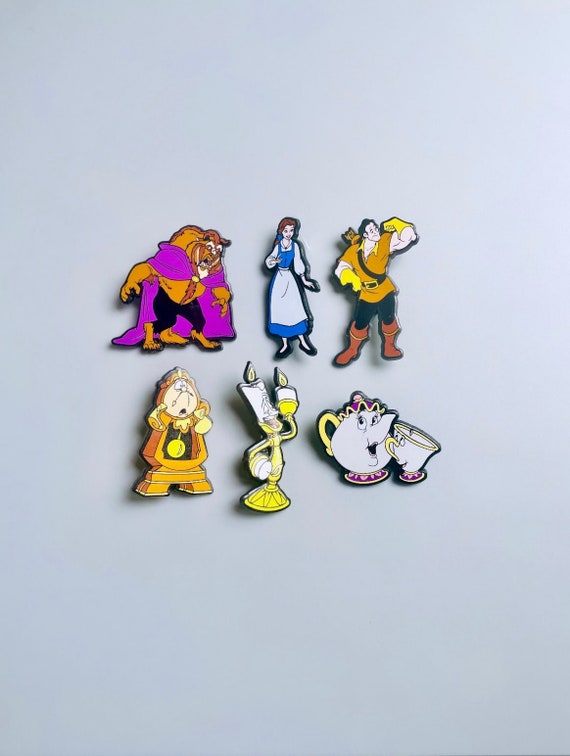 Vintage Beauty and the Beast Plastic Pin Badges, CHOOSE YOUR OWN
