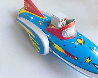 Fusée Mécanique Metalmania Space Patrol MF742 - Jouet Vintage En Tôle à