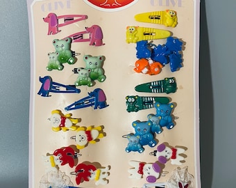 Vintage Kitsch Hair Clips, Colourful Tacky Plastic Hair Accessories, Fun Animal Hair Slides Vintage Old Stock