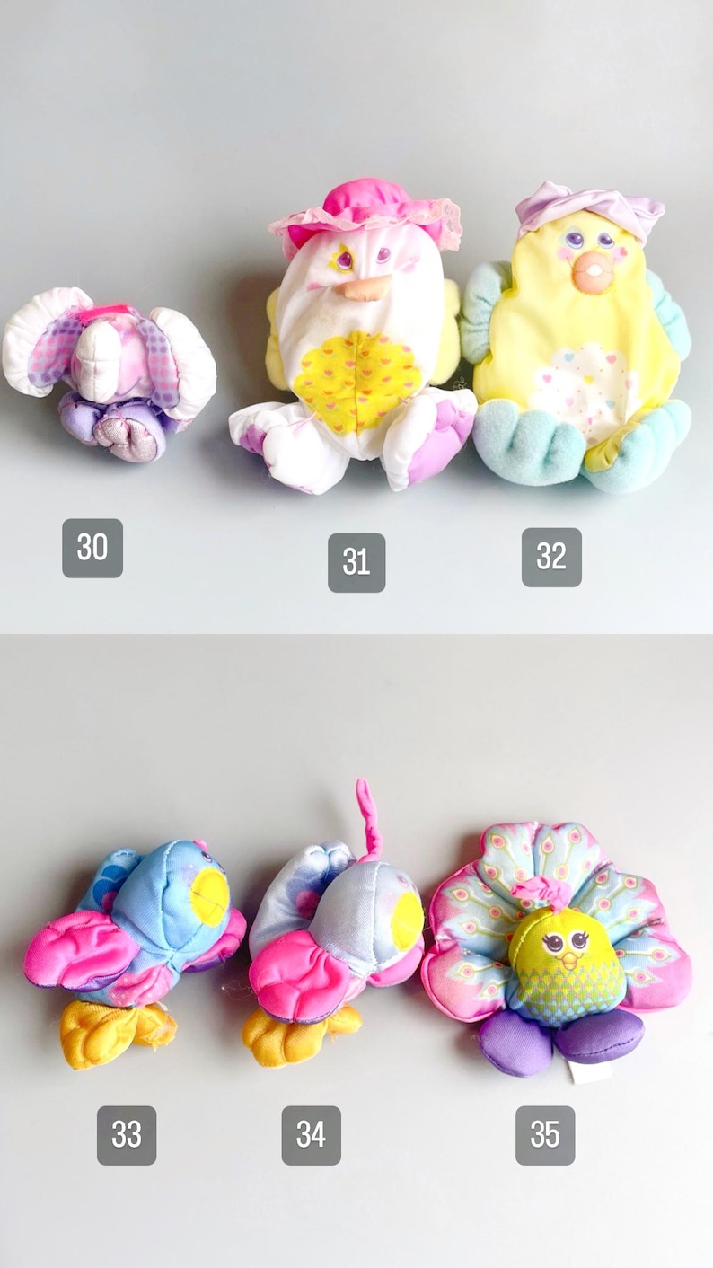Fisher Price Smooshees, SCEGLI IL TUO, Bambole Smooshies vintage anni '80, Smoooshees Poppie Puppy, Accessori ecc. Giocattoli retrò squishy immagine 7