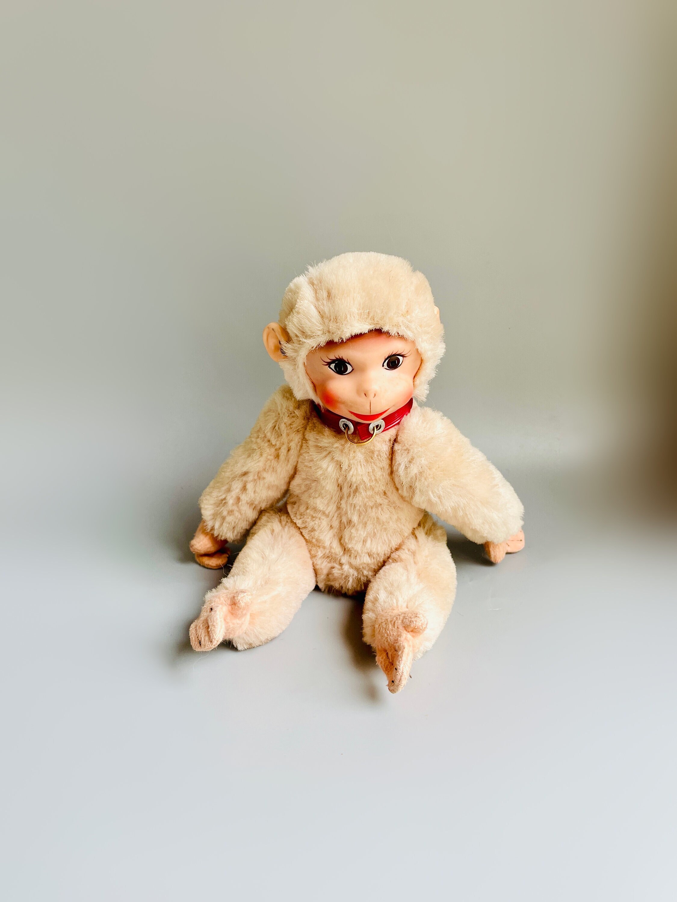 Vintage Schuco Monkey, German Monkey 60's Toy, Plastic Face Monkey