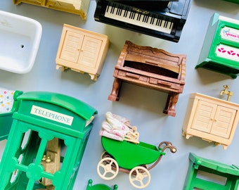 Sylvanian Families Furniture, CHOOSE YOUR OWN,Vintage Sylvanian Green Furniture, Roll Top Desk,Telephone Box, Miniature Furniture Doll House