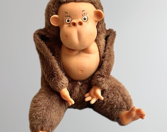 大きなプラスチック製の顔のゴリラのぬいぐるみ、ヴィンテージの