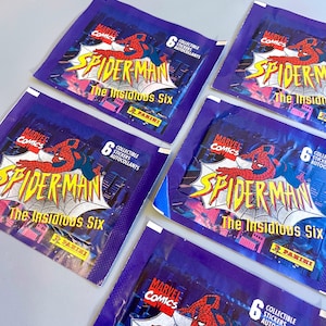 Spiderman Insidious Six Panini-stickers, vintage Spider Man-stickers, ruilkaarten Marvel Comics Collectibles Spider-Man