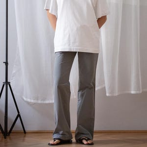Vintage Technical Pants: Swishy Cotton Blend Trousers in Shiny Grey (size XXS), Drawstring Hem