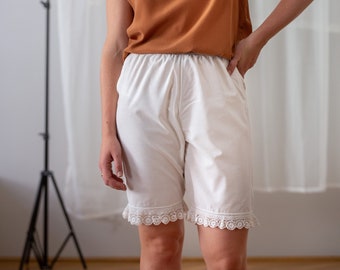 Antique Cotton Bloomers: 1920s Hungarian High Waist Shorts with Crochet Lace