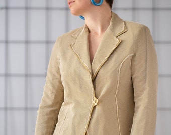 Blazer italiano de tul de seda vintage en oro iridiscente para mujer / talla S / UE 36 / chaqueta de malla a medida de un solo pecho NVS1108