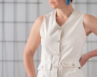 French Vintage Vest Top in Light Beige for Women | Size S