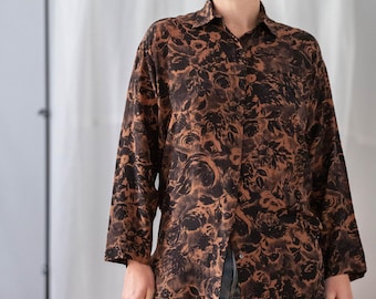 Vintage 100% Silk Chiffon Floral Blouse in Bright Orange