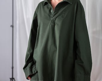 Vintage Military Shirt: Army Green Cotton Top, Men's (size L-XL)