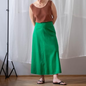 Vintage Cotton Maxi Skirt: Irish Green Flared Ankle Length, Size S