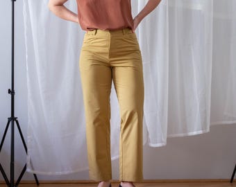 Spanish Vintage Trousers | Size M / EU 38 | Mustard Khaki Lightweight Cotton Pants, 5 Pockets