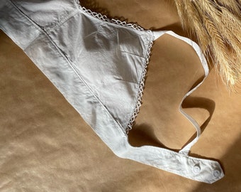 Antique Cotton Bra Top in White with Crochet Lace Trim for Women | Size EU 75B | 1920s Strap Bralette. Vintage Lingerie. Crop Top NVS775