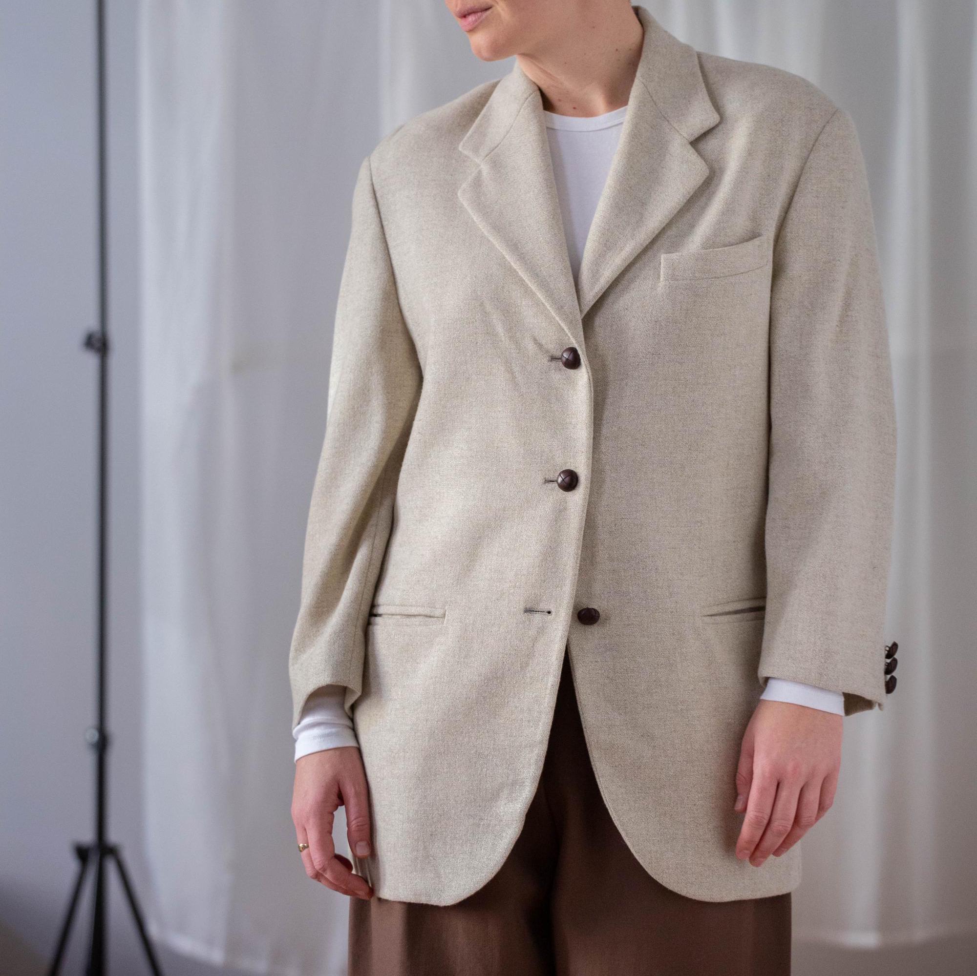 ヴィンテージウールカシミヤブレザー：オーバーサイズ90年代ベージュ